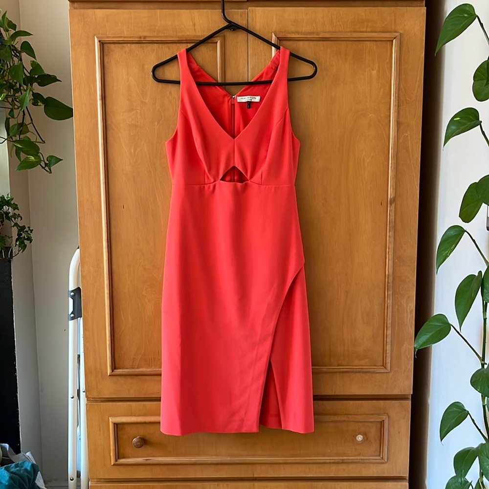 Halston coral cut out dress, size 4
